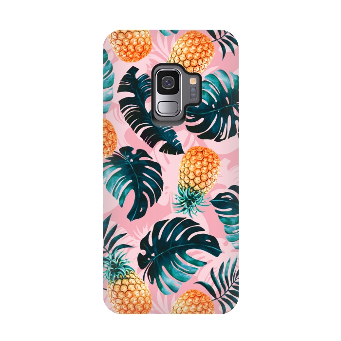 Galaxy S9 StrongFit Pineapple and Leaf Pattern by Burcu Korkmazyurek