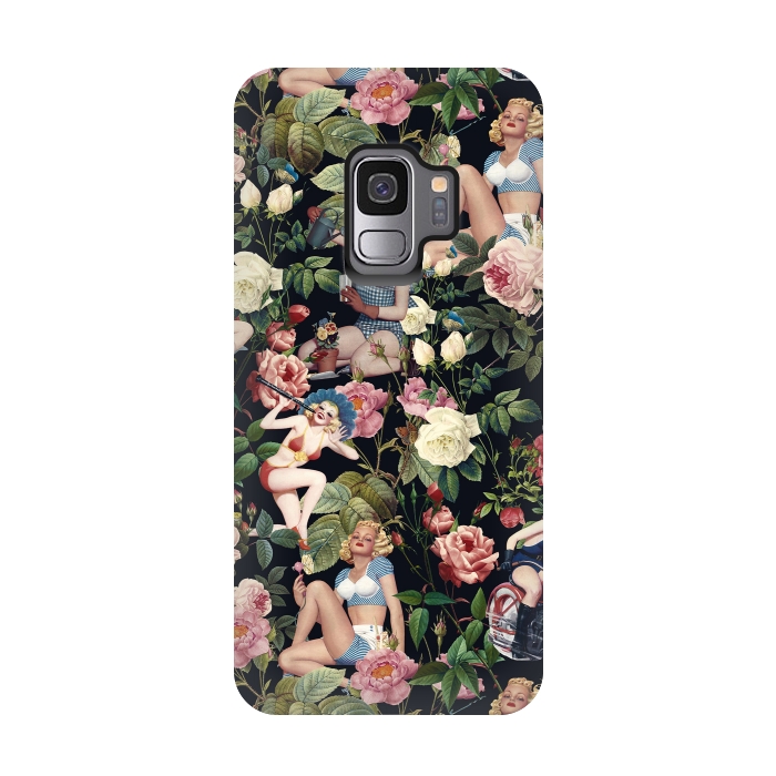 Galaxy S9 StrongFit Floral and Pin Up Girls Pattern by Burcu Korkmazyurek