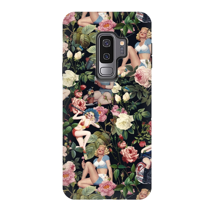 Galaxy S9 plus StrongFit Floral and Pin Up Girls Pattern by Burcu Korkmazyurek