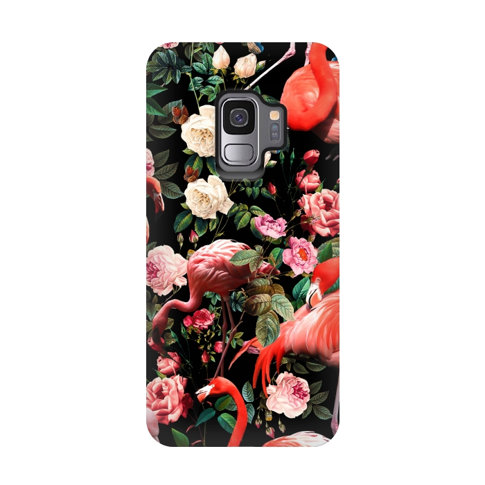 Galaxy S9 StrongFit Floral and Flemingo Pattern by Burcu Korkmazyurek