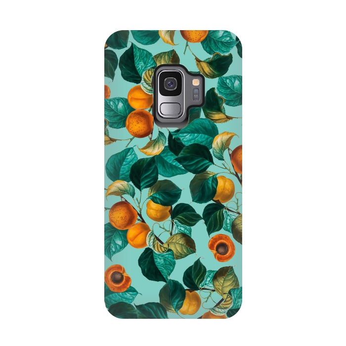 Galaxy S9 StrongFit Peach and Leaf Pattern by Burcu Korkmazyurek