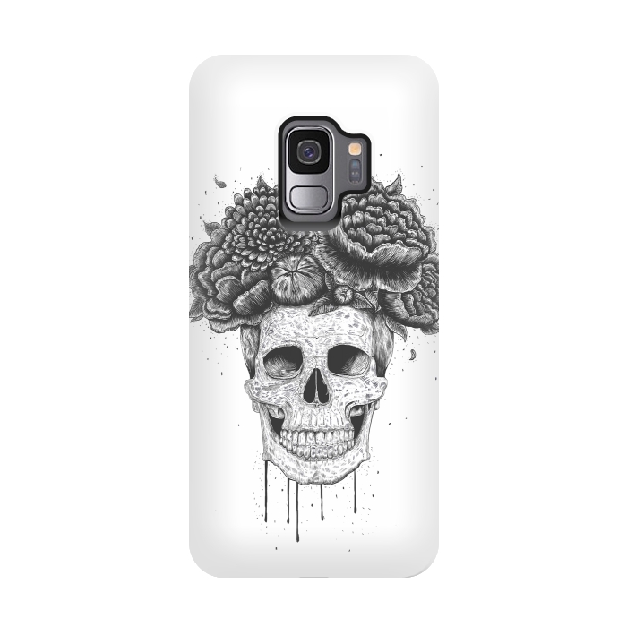 Galaxy S9 StrongFit Skull with flowers by kodamorkovkart