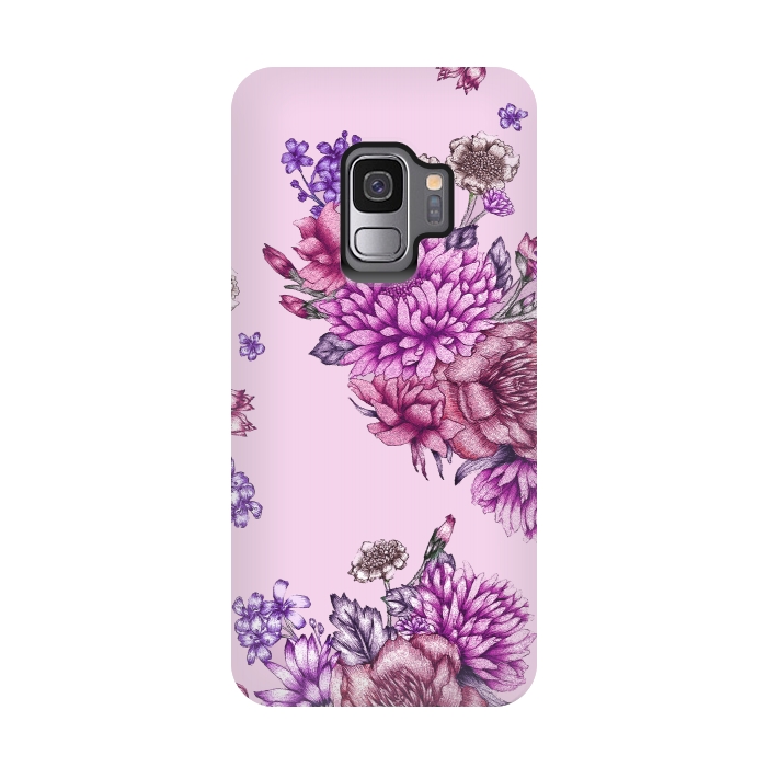 Galaxy S9 StrongFit Pink Vintage Florals by ECMazur 
