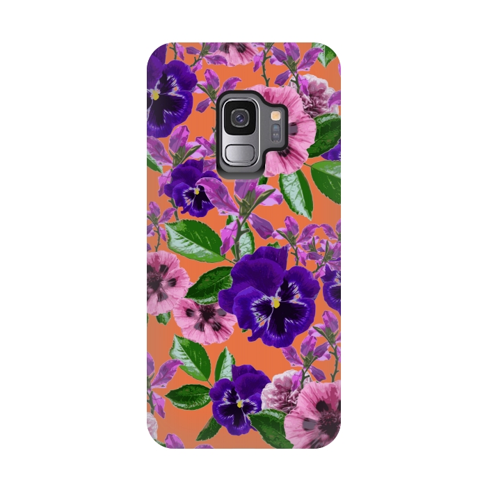Galaxy S9 StrongFit Orange Floral Garden by Zala Farah