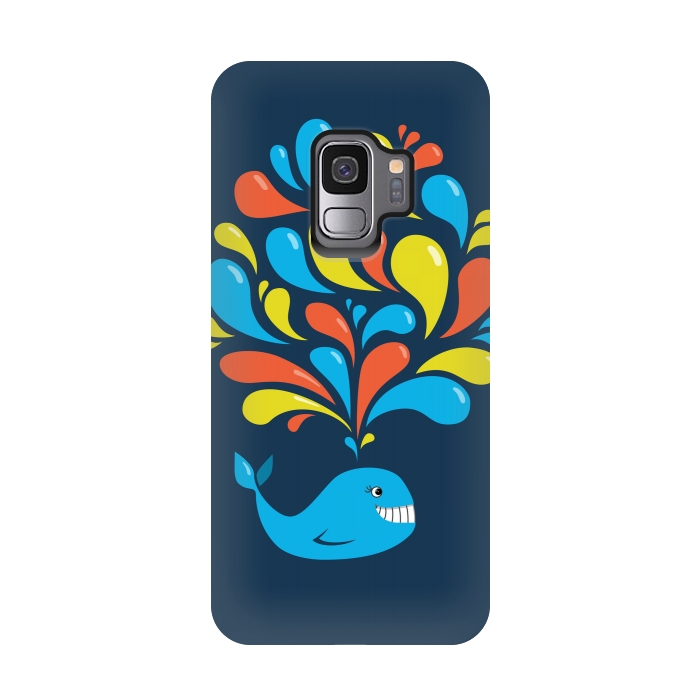 Galaxy S9 StrongFit Cute Colorful Splash Cartoon Blue Whale by Boriana Giormova