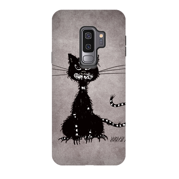 Galaxy S9 plus StrongFit Ragged Evil Black Cat by Boriana Giormova
