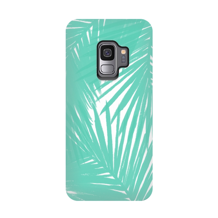 Galaxy S9 StrongFit Palms Teal by Caitlin Workman