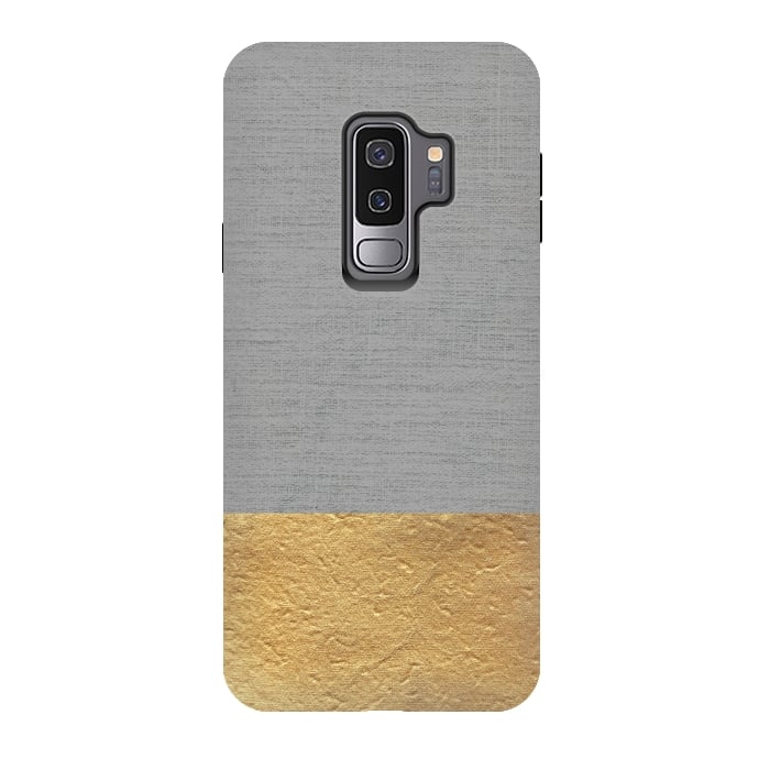 Galaxy S9 plus StrongFit Color Blocked Gold and Grey by Caitlin Workman