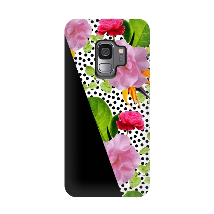 Galaxy S9 StrongFit Dark Floral Polka by Zala Farah