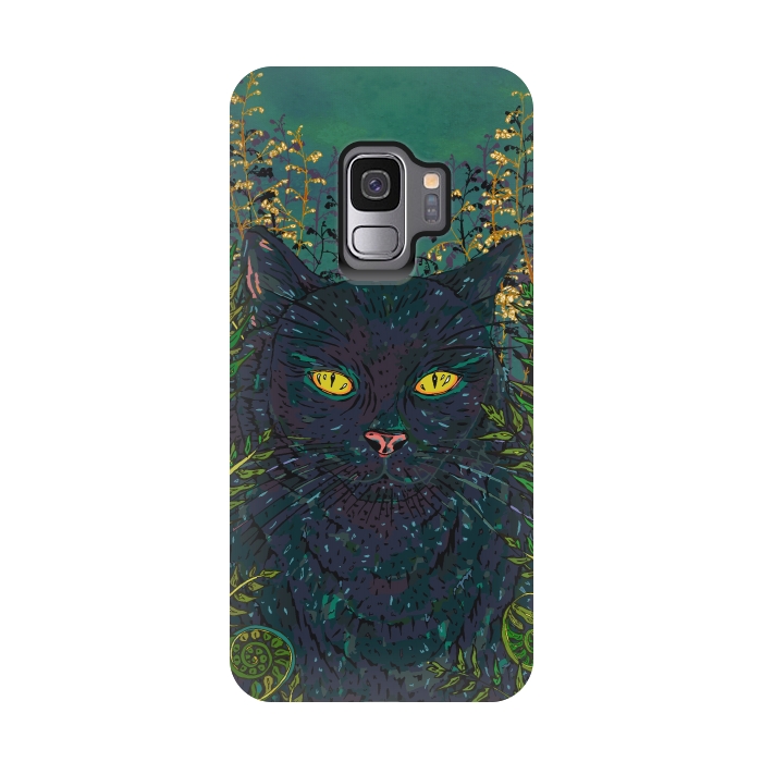 Galaxy S9 StrongFit Black Cat in Ferns by Lotti Brown