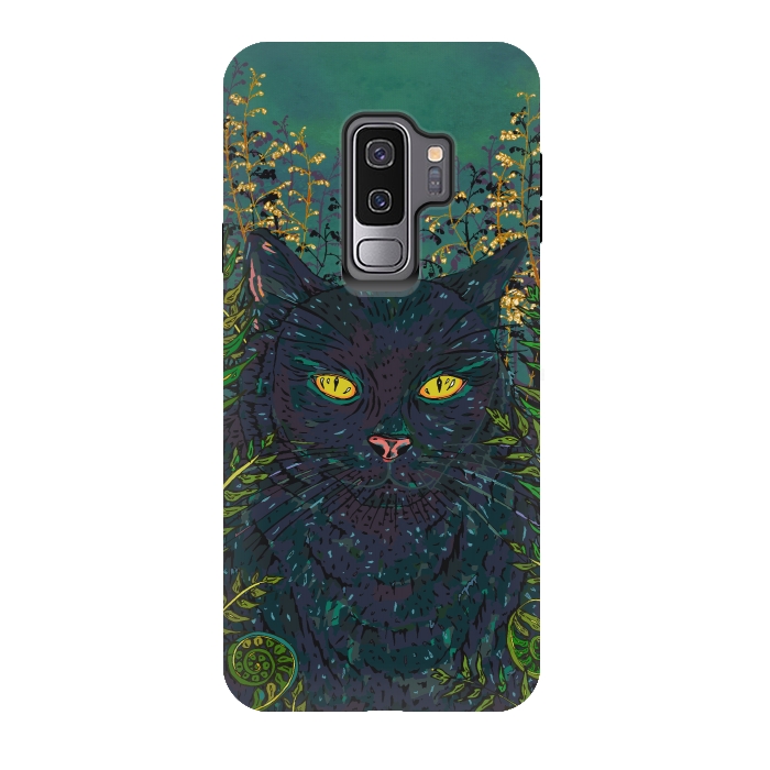 Galaxy S9 plus StrongFit Black Cat in Ferns by Lotti Brown
