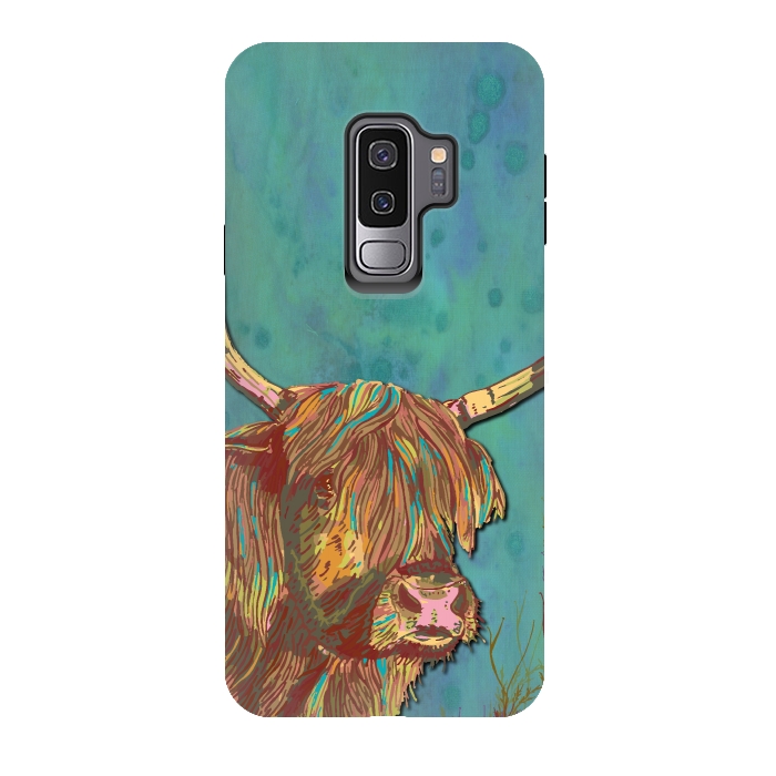 Galaxy S9 plus StrongFit Highland Cow by Lotti Brown