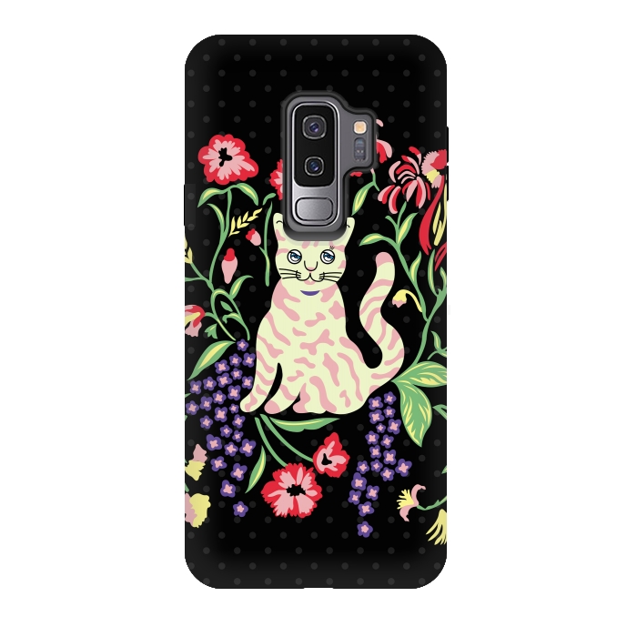 Galaxy S9 plus StrongFit Cutie Cat with Flowers by Michael Cheung