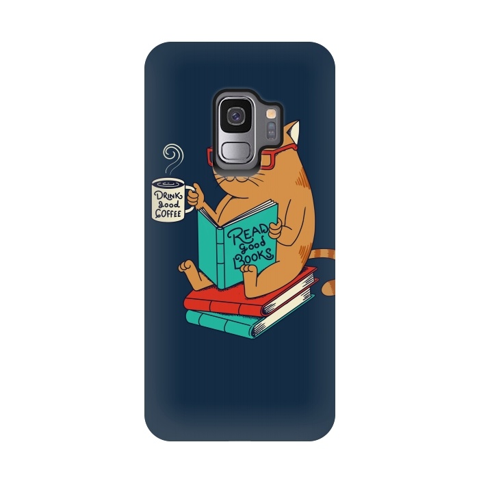 Galaxy S9 StrongFit Cat drink good coffee read good books by Coffee Man