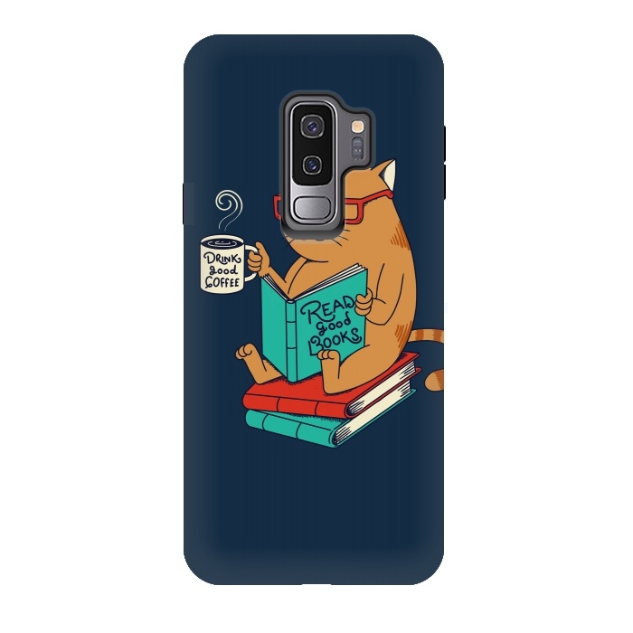 Galaxy S9 plus StrongFit Cat drink good coffee read good books by Coffee Man