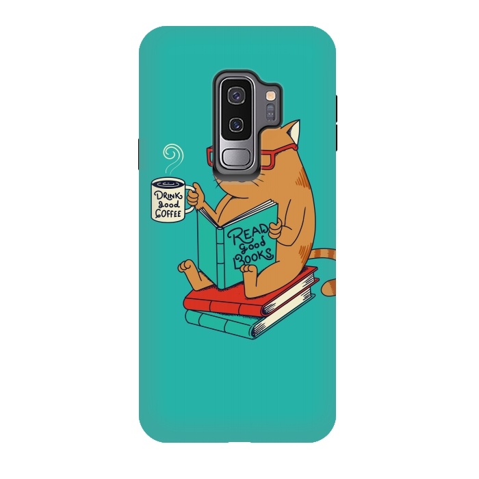 Galaxy S9 plus StrongFit Cat coffee and books by Coffee Man