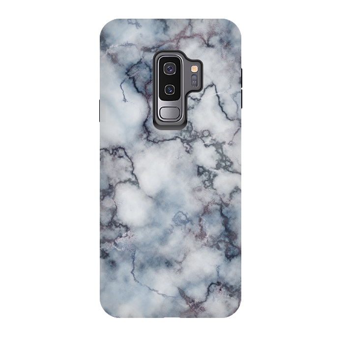 Galaxy S9 plus StrongFit Blue and Silver Veined Marble by CatJello