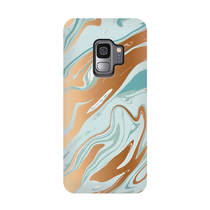 Galaxy S9 StrongFit Liquid Green Marble and Gold 006 by Jelena Obradovic