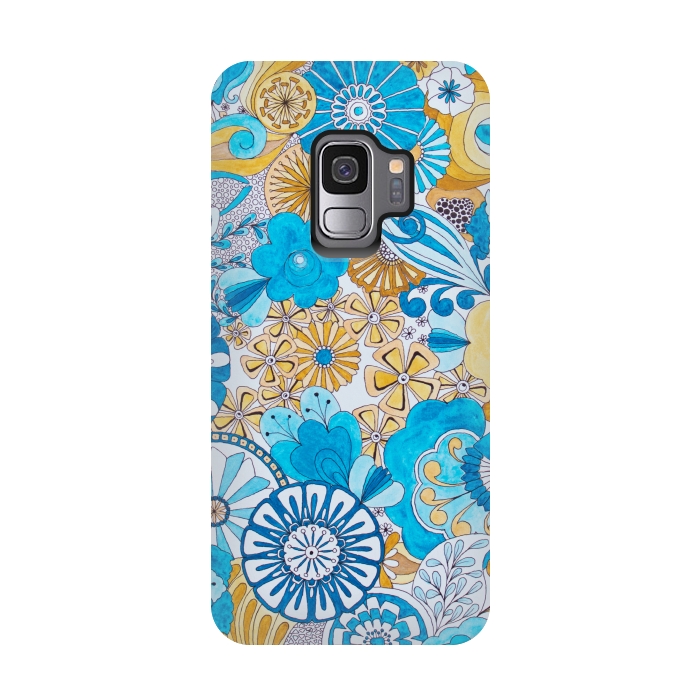 Galaxy S9 StrongFit Seventies Psychedelic Blooms by Paula Ohreen