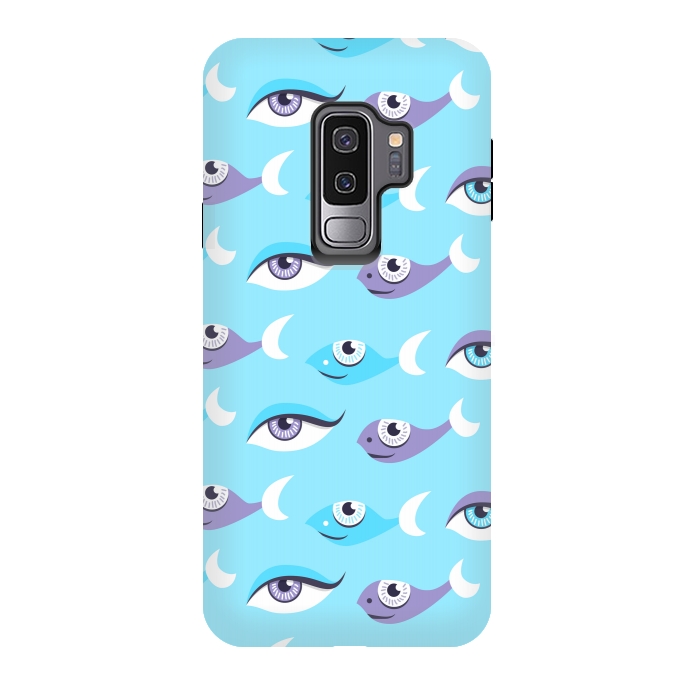 Galaxy S9 plus StrongFit Pattern of purple and blue eyes and fish in sea by Boriana Giormova