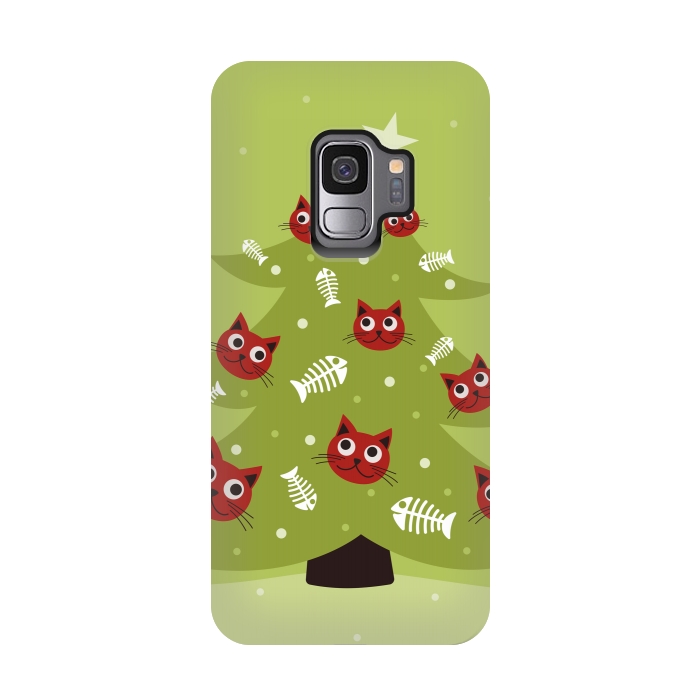Galaxy S9 StrongFit Cat Christmas Tree With Fish Ornaments by Boriana Giormova