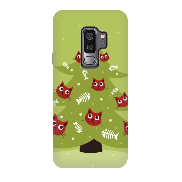 Galaxy S9 plus StrongFit Cat Christmas Tree With Fish Ornaments by Boriana Giormova