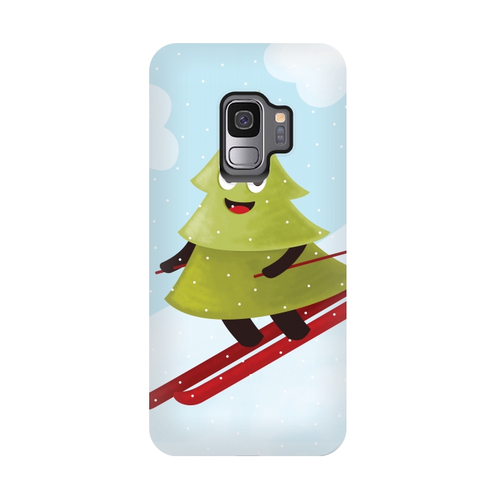Galaxy S9 StrongFit Happy Skiing Pine Tree by Boriana Giormova