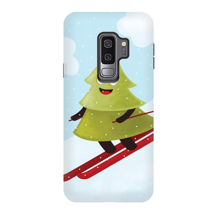 Galaxy S9 plus StrongFit Happy Skiing Pine Tree by Boriana Giormova