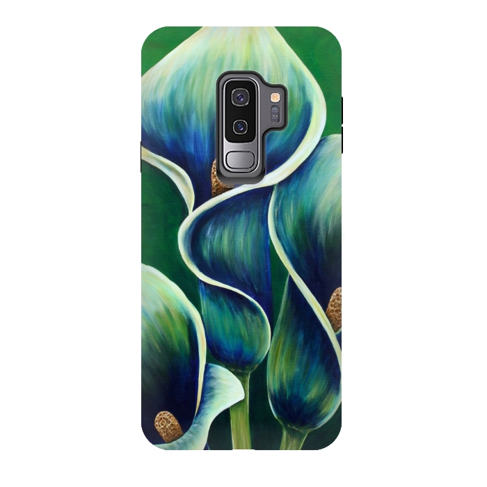 Galaxy S9 plus StrongFit Blue Calla Lilies by Denise Cassidy Wood