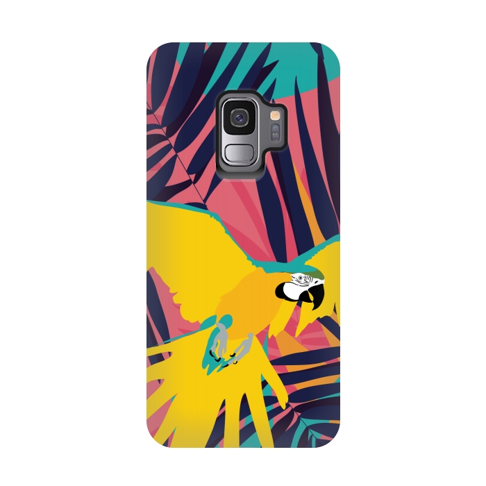 Galaxy S9 StrongFit Tropical Macaw by Zoe Charlotte