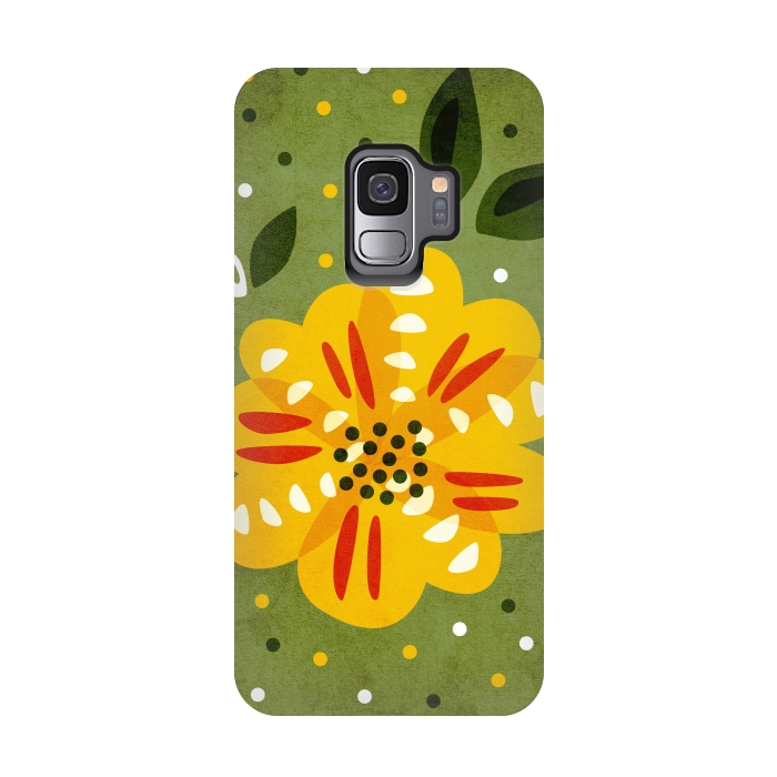 Galaxy S9 StrongFit Abstract Yellow Spring Flower by Boriana Giormova