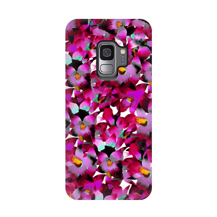 Galaxy S9 StrongFit Pink Floral by Amaya Brydon
