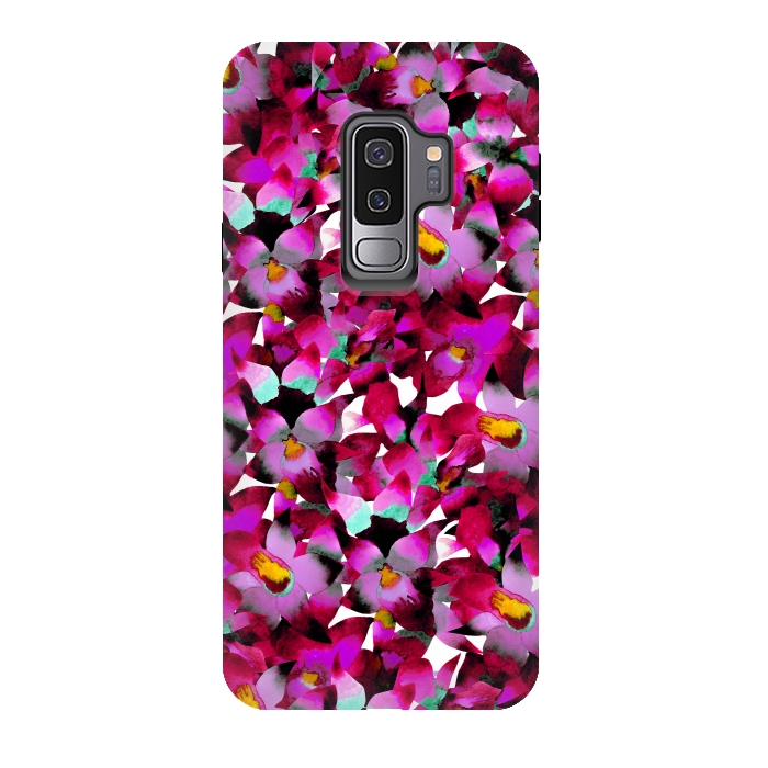Galaxy S9 plus StrongFit Pink Floral by Amaya Brydon