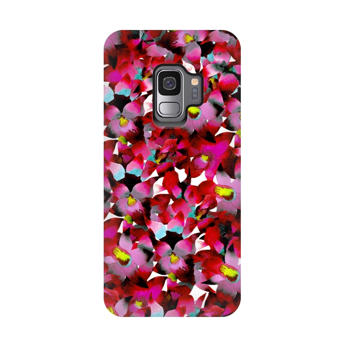 Galaxy S9 StrongFit Red Floral by Amaya Brydon