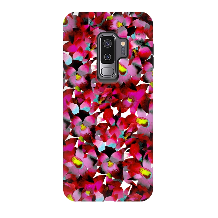 Galaxy S9 plus StrongFit Red Floral by Amaya Brydon