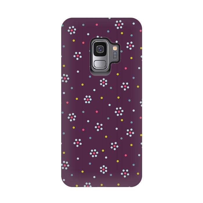 Galaxy S9 StrongFit Flowers Made Of Dots Pattern On Purple by Boriana Giormova