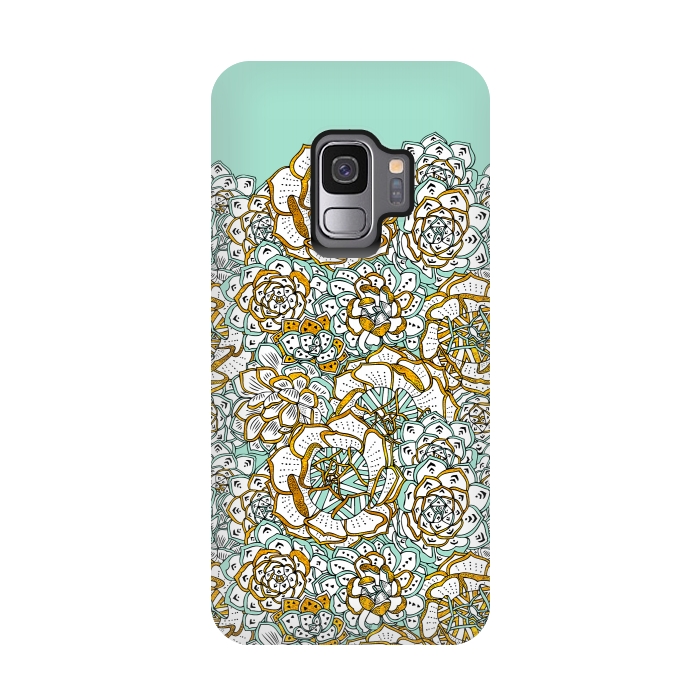 Galaxy S9 StrongFit Mint Succulents by Pom Graphic Design