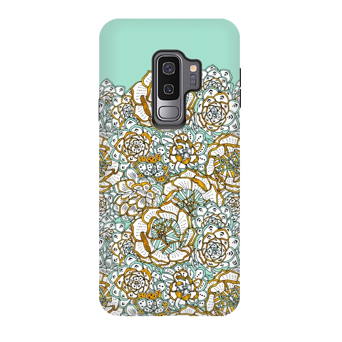 Galaxy S9 plus StrongFit Mint Succulents by Pom Graphic Design