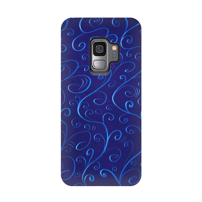 Galaxy S9 StrongFit Beautiful Glowing Blue Swirls by Boriana Giormova