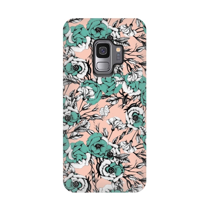 Galaxy S9 StrongFit Blue and pink floral by Mmartabc