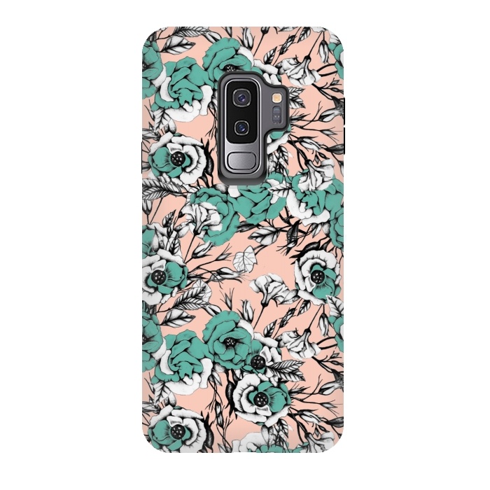 Galaxy S9 plus StrongFit Blue and pink floral by Mmartabc