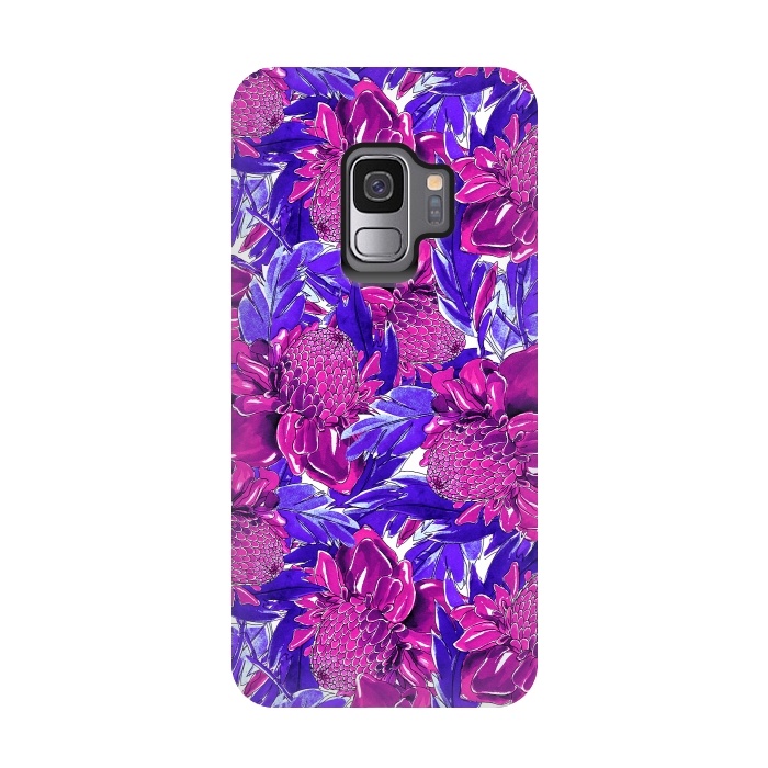 Galaxy S9 StrongFit Ultra violet proteas meadow by Mmartabc