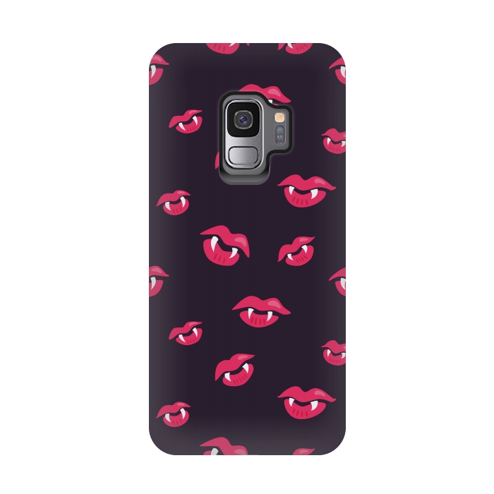 Galaxy S9 StrongFit Pink Vampire Lips And Fangs Pattern by Boriana Giormova