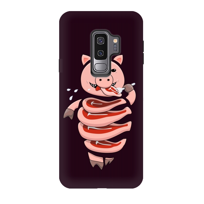 Galaxy S9 plus StrongFit Dark Hungry Self Eating Cut In Steaks Pig by Boriana Giormova