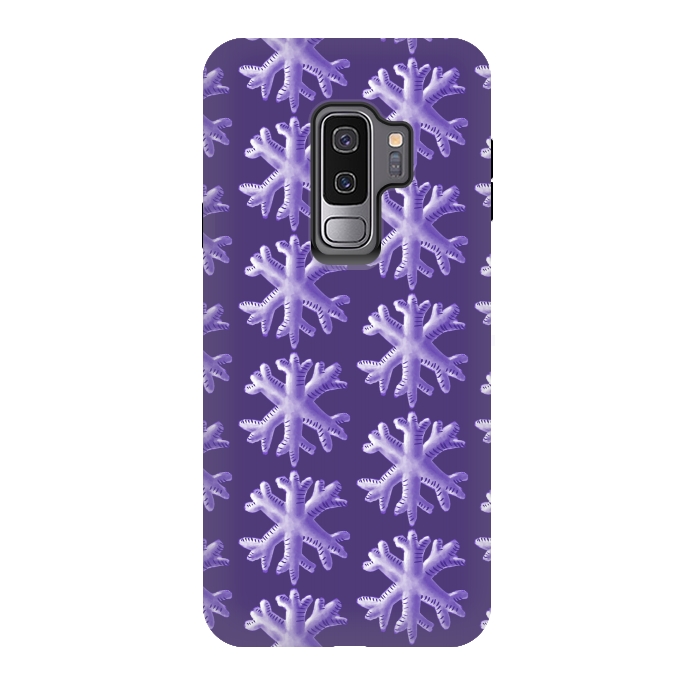 Galaxy S9 plus StrongFit Ultra Violet Fluffy Snowflake Pattern by Boriana Giormova