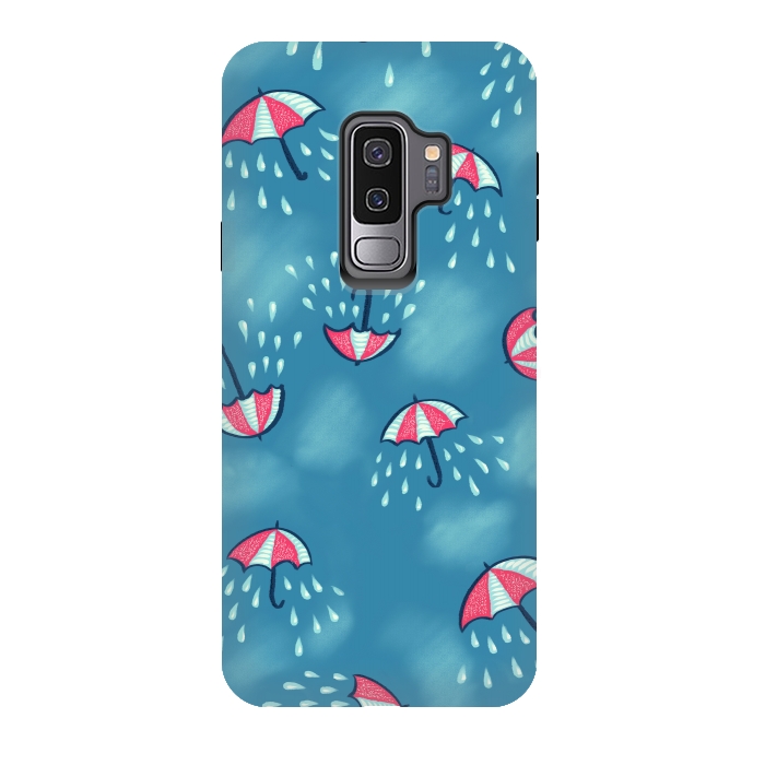 Galaxy S9 plus StrongFit Fun Raining Cartoon Umbrella Pattern by Boriana Giormova