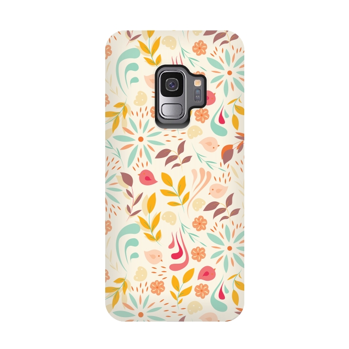 Galaxy S9 StrongFit Birds and Flowers Beige by Jelena Obradovic