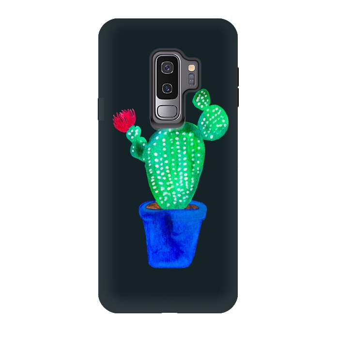 Galaxy S9 plus StrongFit Red Flower Cactus by Amaya Brydon