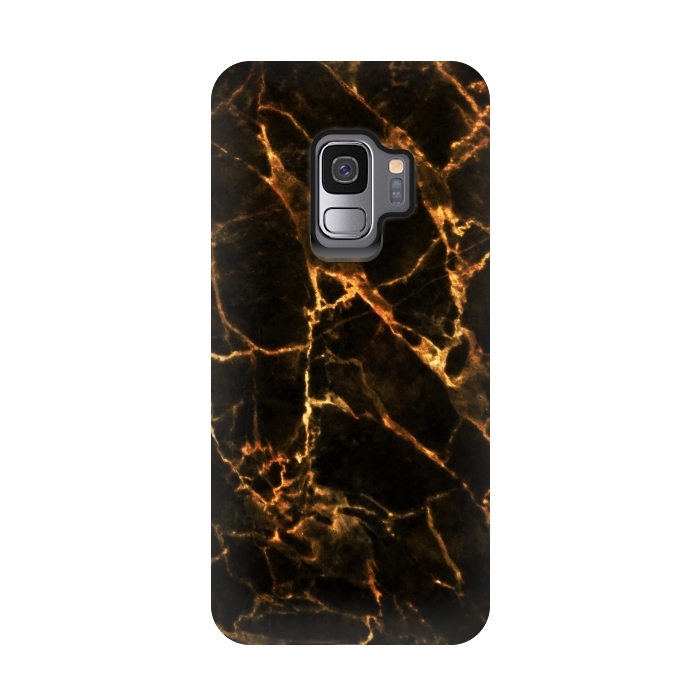 Galaxy S9 StrongFit Black marble with golden cracks by Oana 