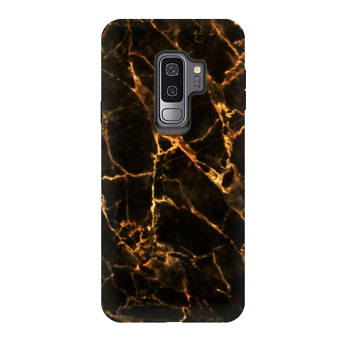 Galaxy S9 plus StrongFit Black marble with golden cracks by Oana 